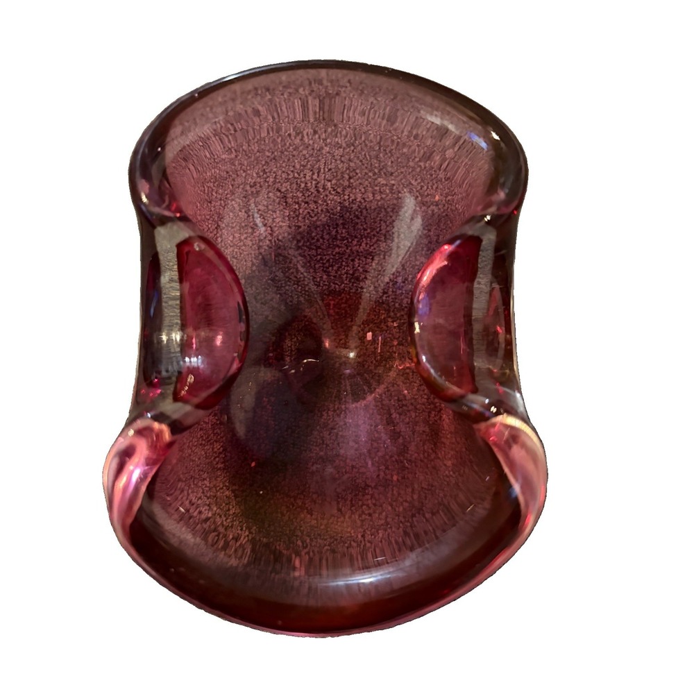 Vintage Cranberry Pink Hand Blown Art Glass Ashtray Bowl MCM Polished Pontil